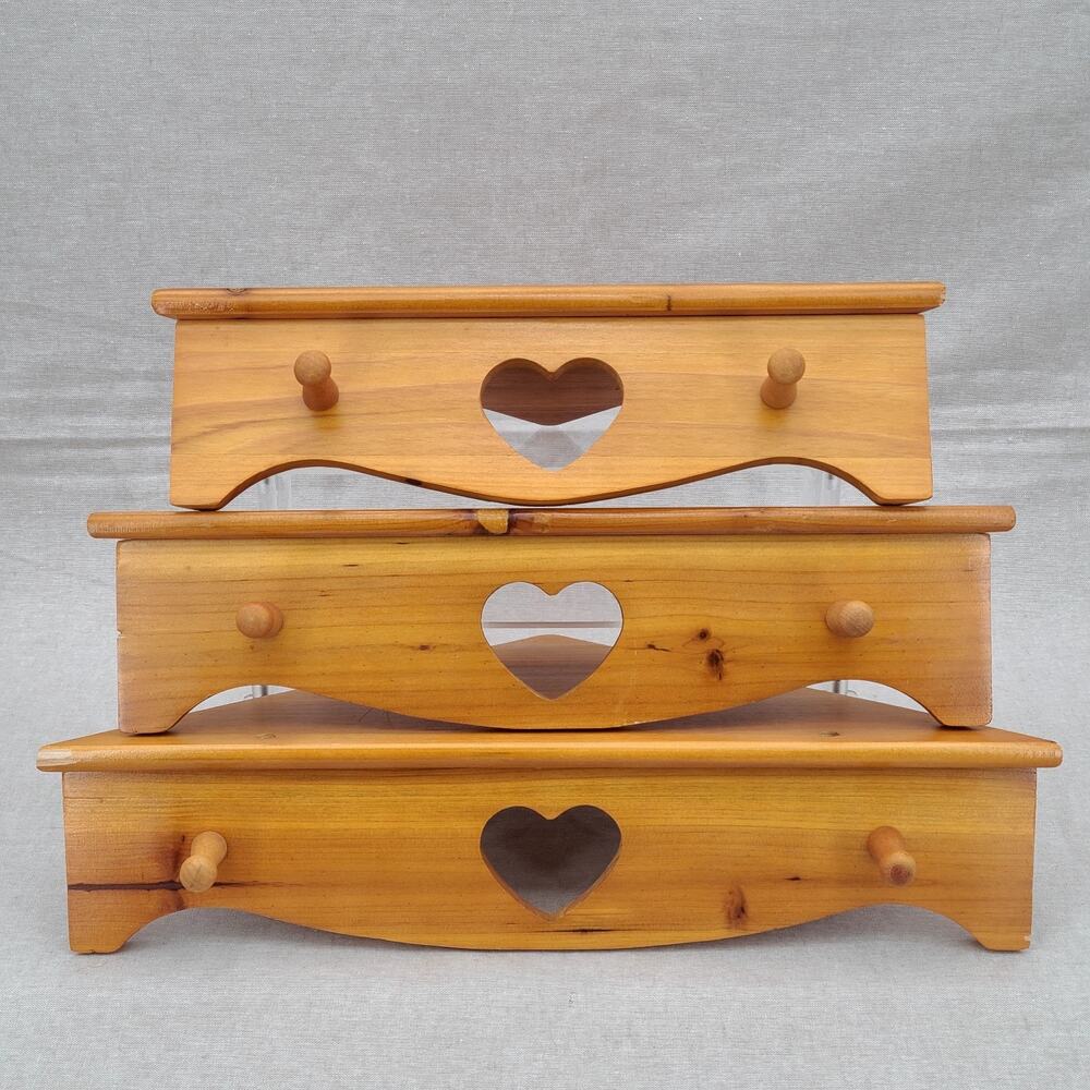 Set of 3 VTG Heart Cut Out Corner Shelves Cottage Core Grandma Decor Pegs Wooden